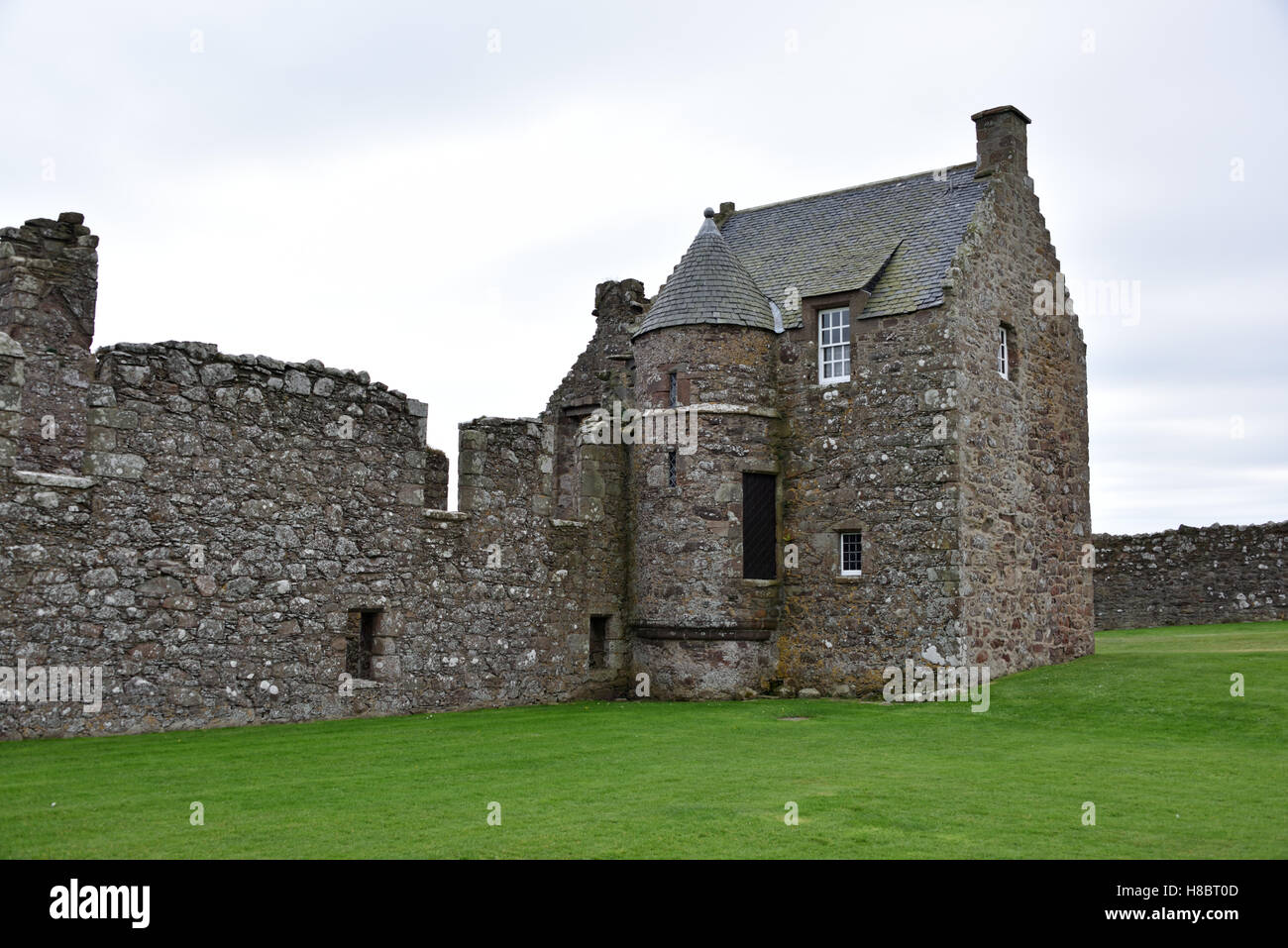 Dunnottar Castle Courtyard and Stone Buildings Stock Photo