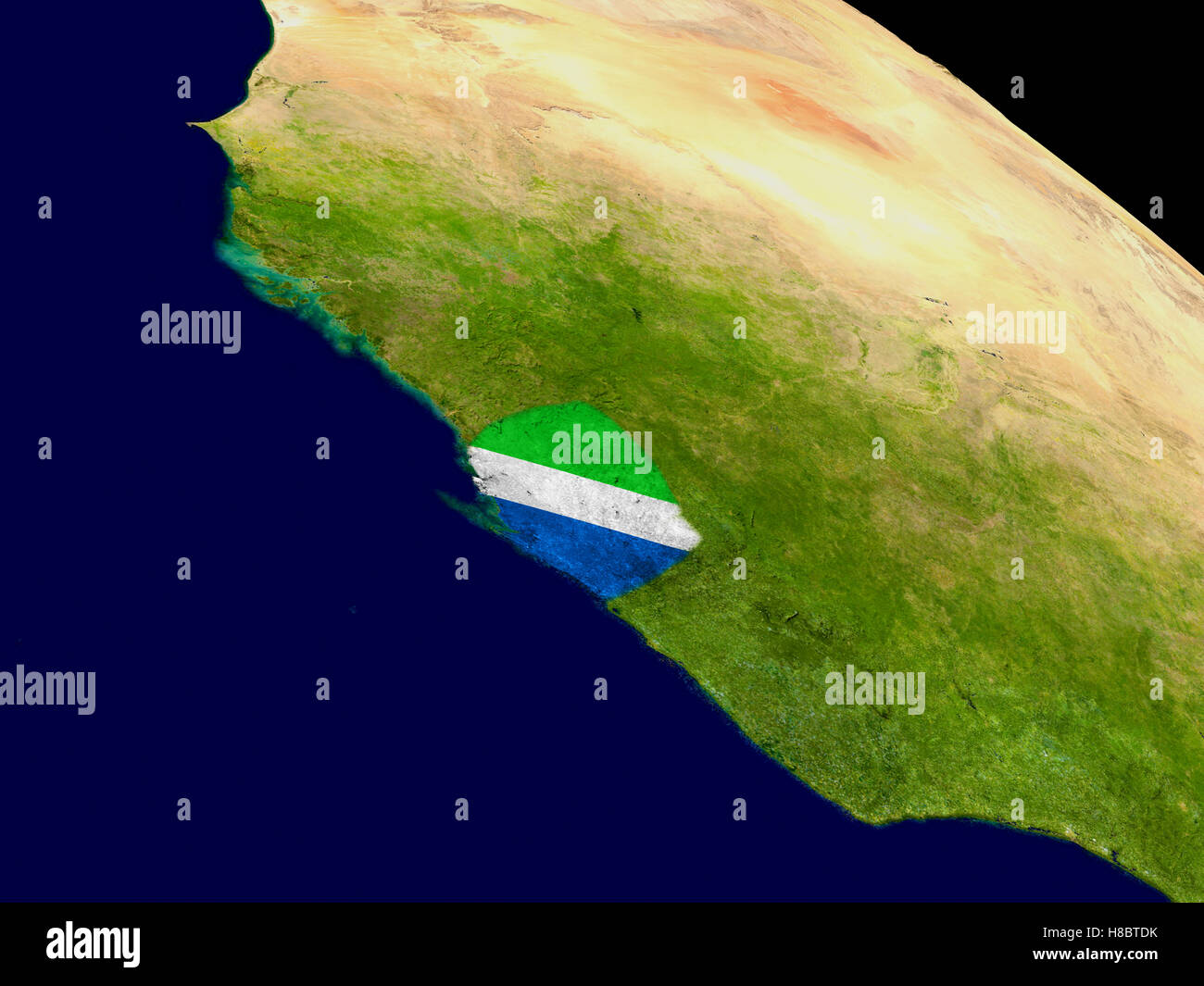 Map of Sierra Leone with embedded flag on planet surface. 3D ...