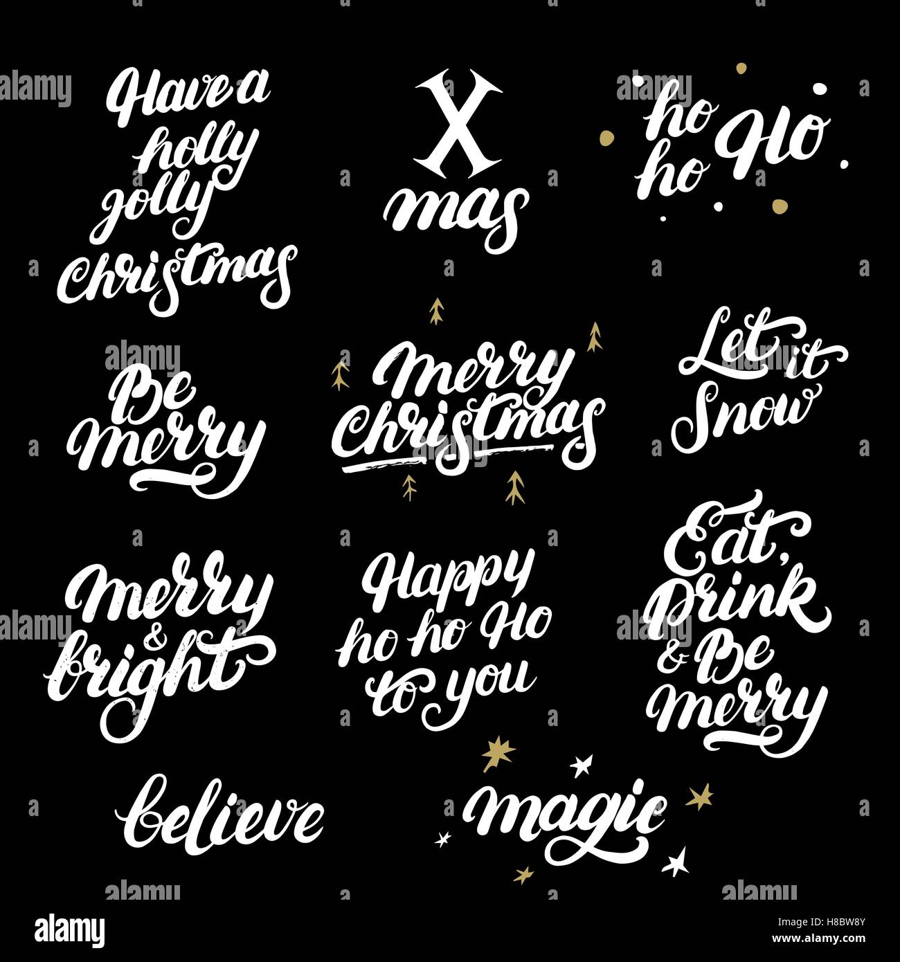 Merry Christmas Happy New Year 17 Typography Set Vector Logo Emblems Text Design Usable For Banners Greeting Cards Gi Stock Vector Image Art Alamy