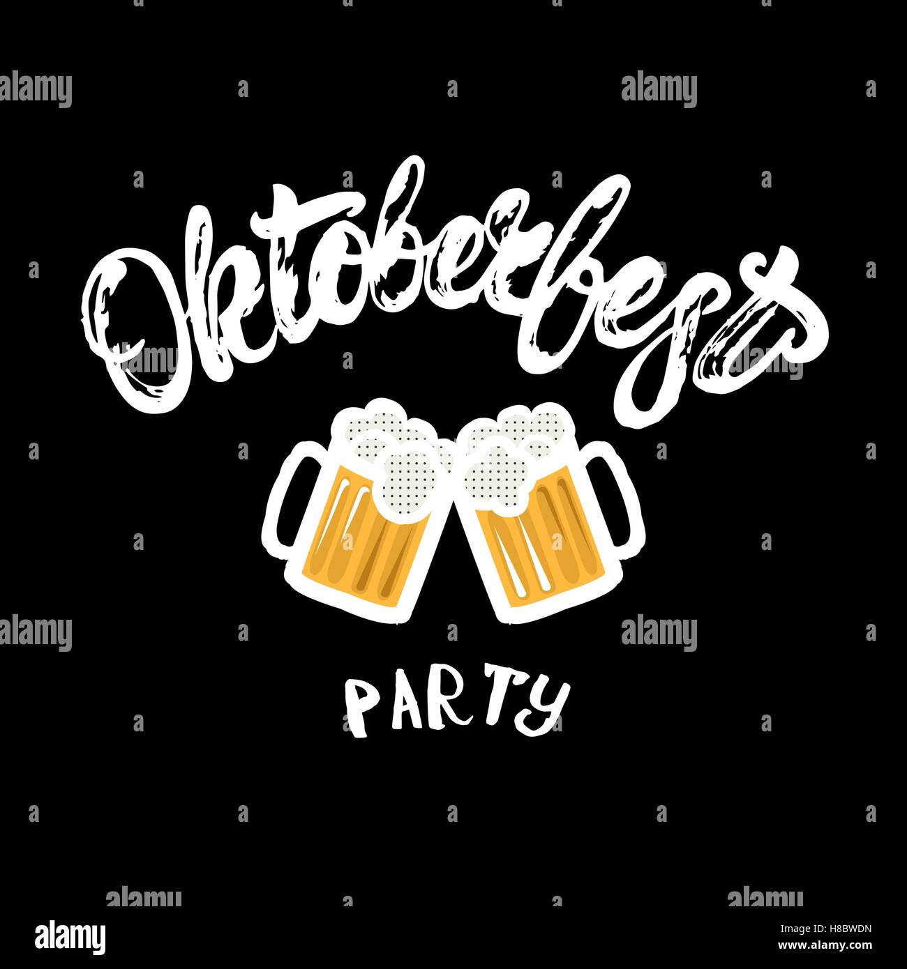 Oktoberfest party hand written lettering poster with beer mugs. Brush ...