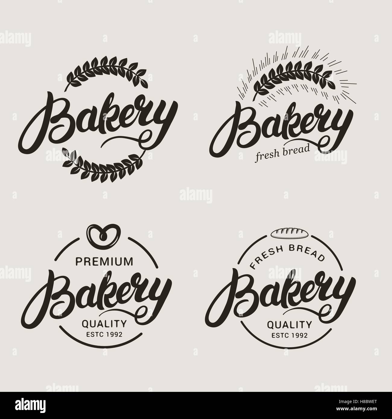 Set of bakery and bread logo. Hand written lettering logotype, badge ...
