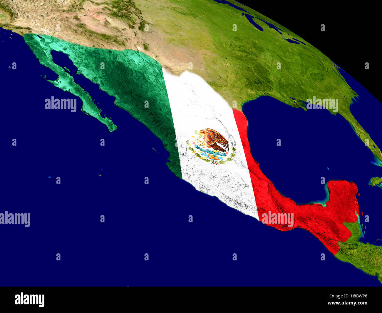 Map of Mexico with embedded flag on planet surface. 3D illustration ...