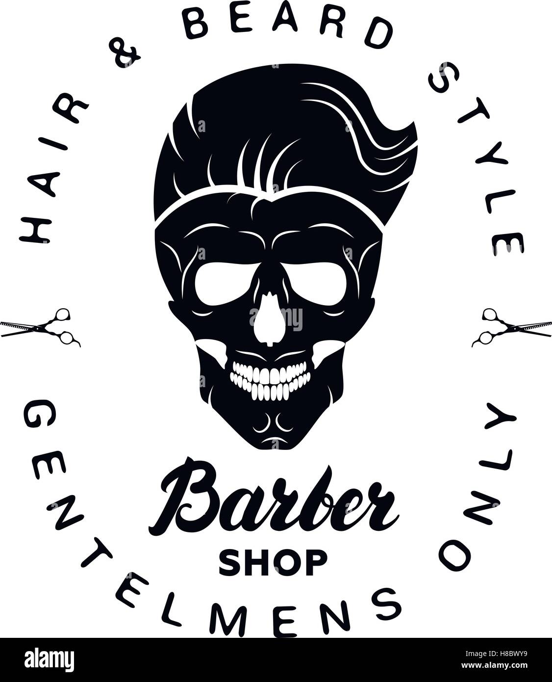 Black Barbershop Logo Label Badge With Lettering And Skull Stock