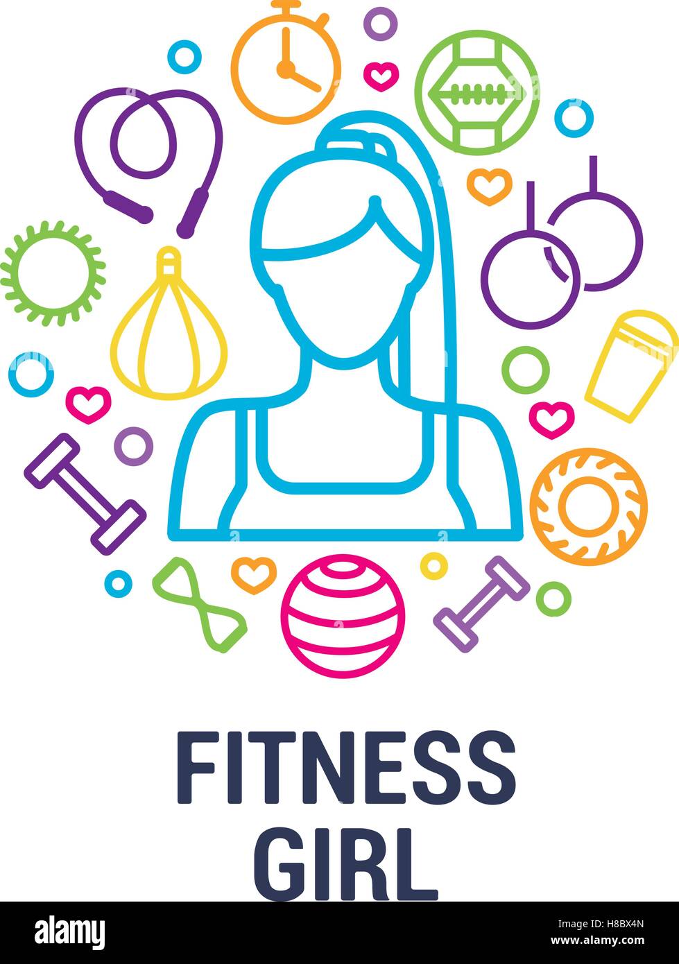 Fitness Logo Fitness Girl And Gym Tools On Circle Background Color Stock Vector Image Art Alamy