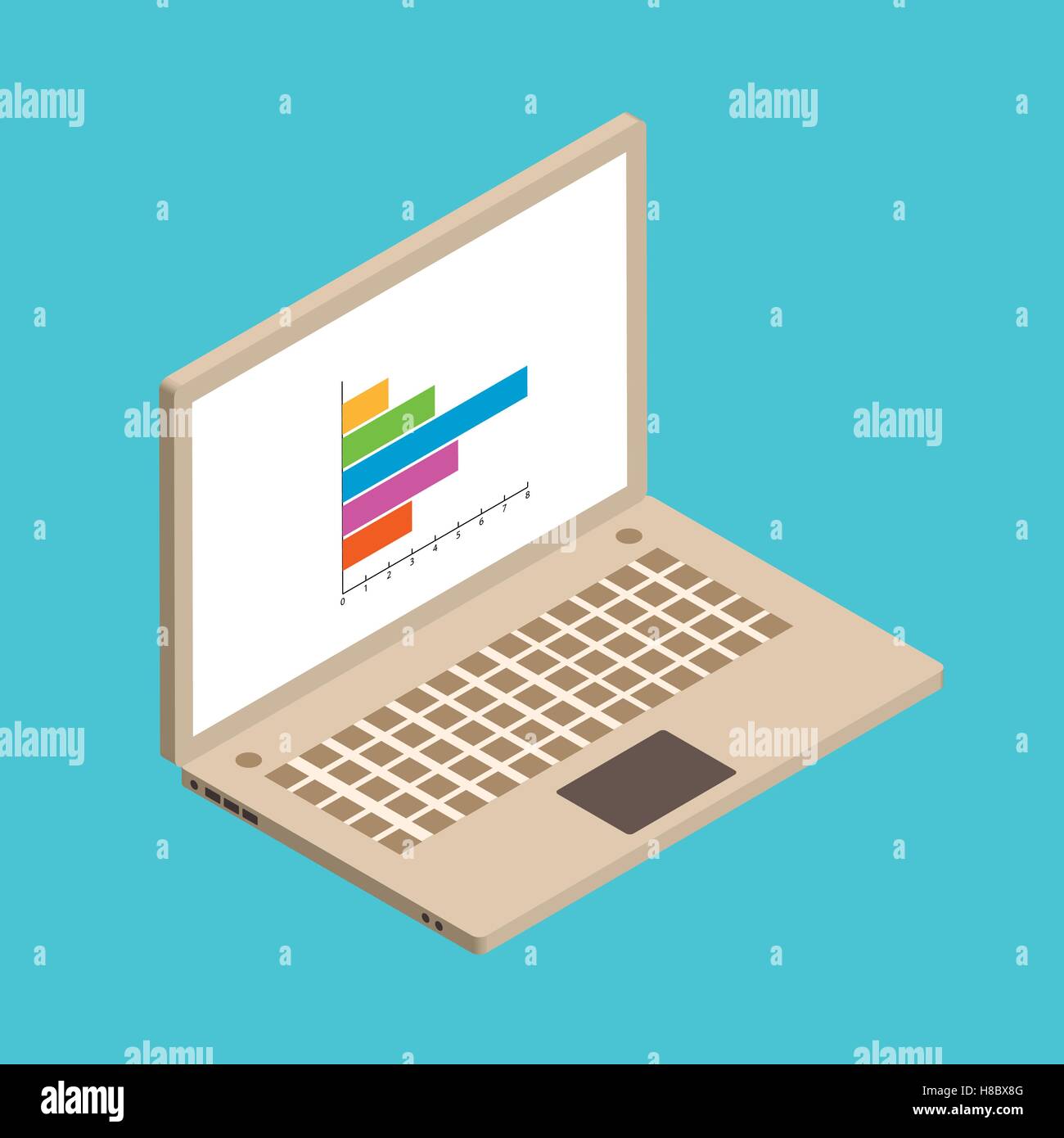 Isometric illustration witn laptop and chart for your design Stock ...