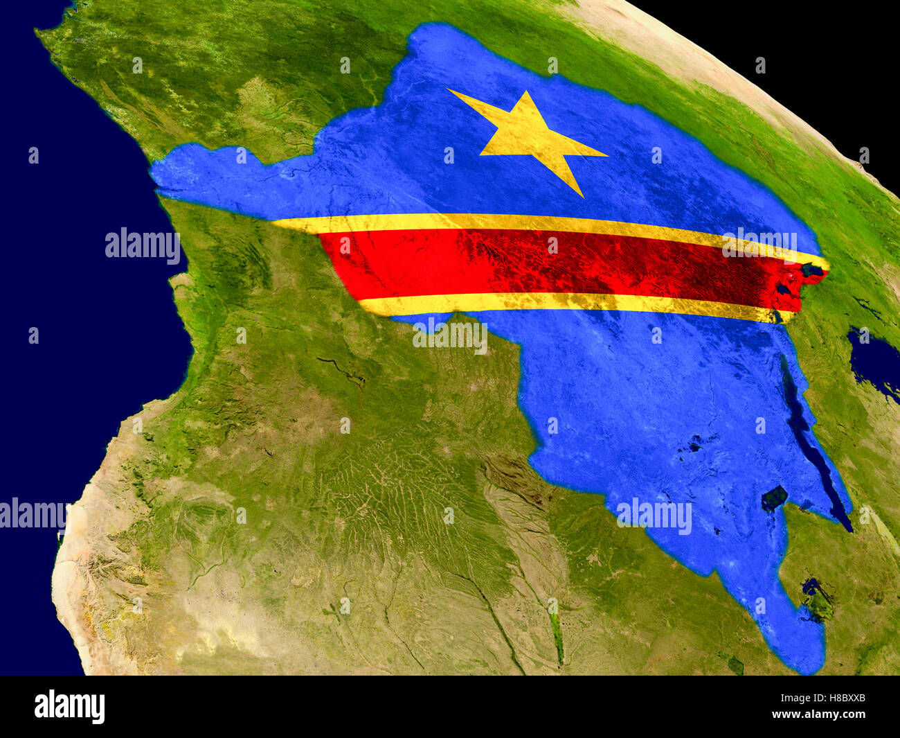 Map of Democratic Republic of Congo with embedded flag on planet ...