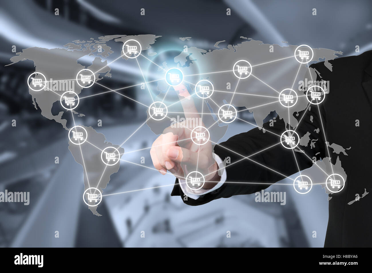 business and global network connection and cart sign with