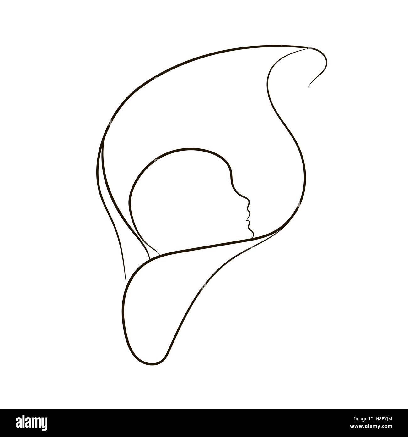 Natural childbirth, vector symbol in simple lines Stock Vector