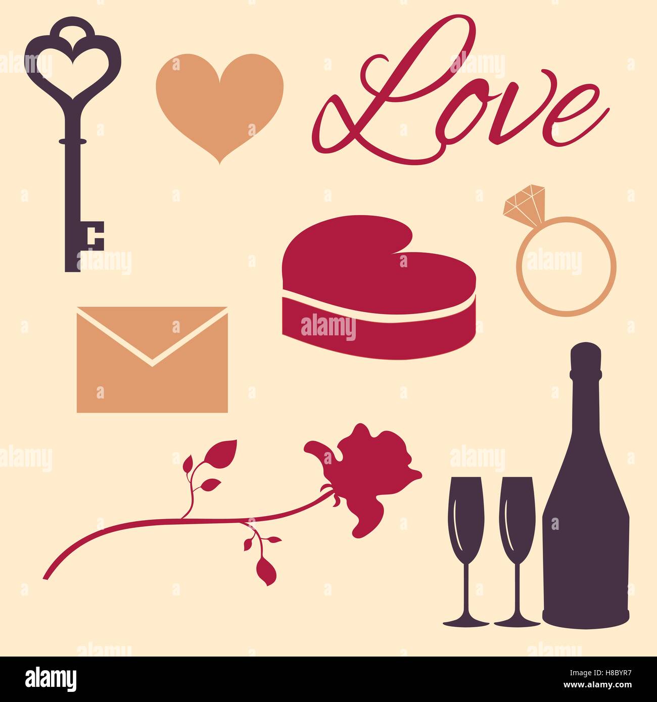 Set of flat icons for Valentine's day or for wedding Stock Vector Image ...