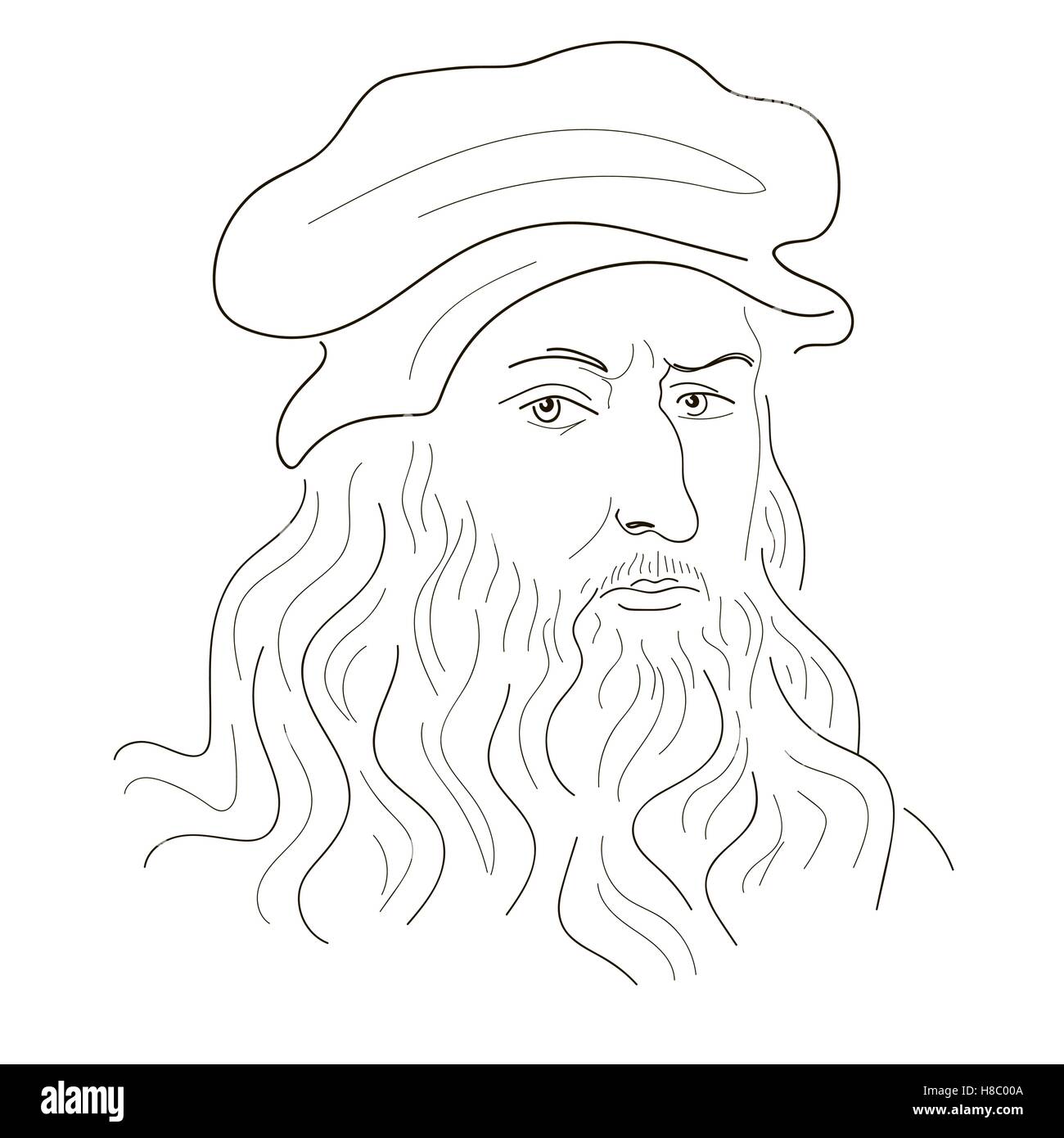 Leonardo Da Vinci. Sketch illustration. Black and white. Vector. Stock Vector