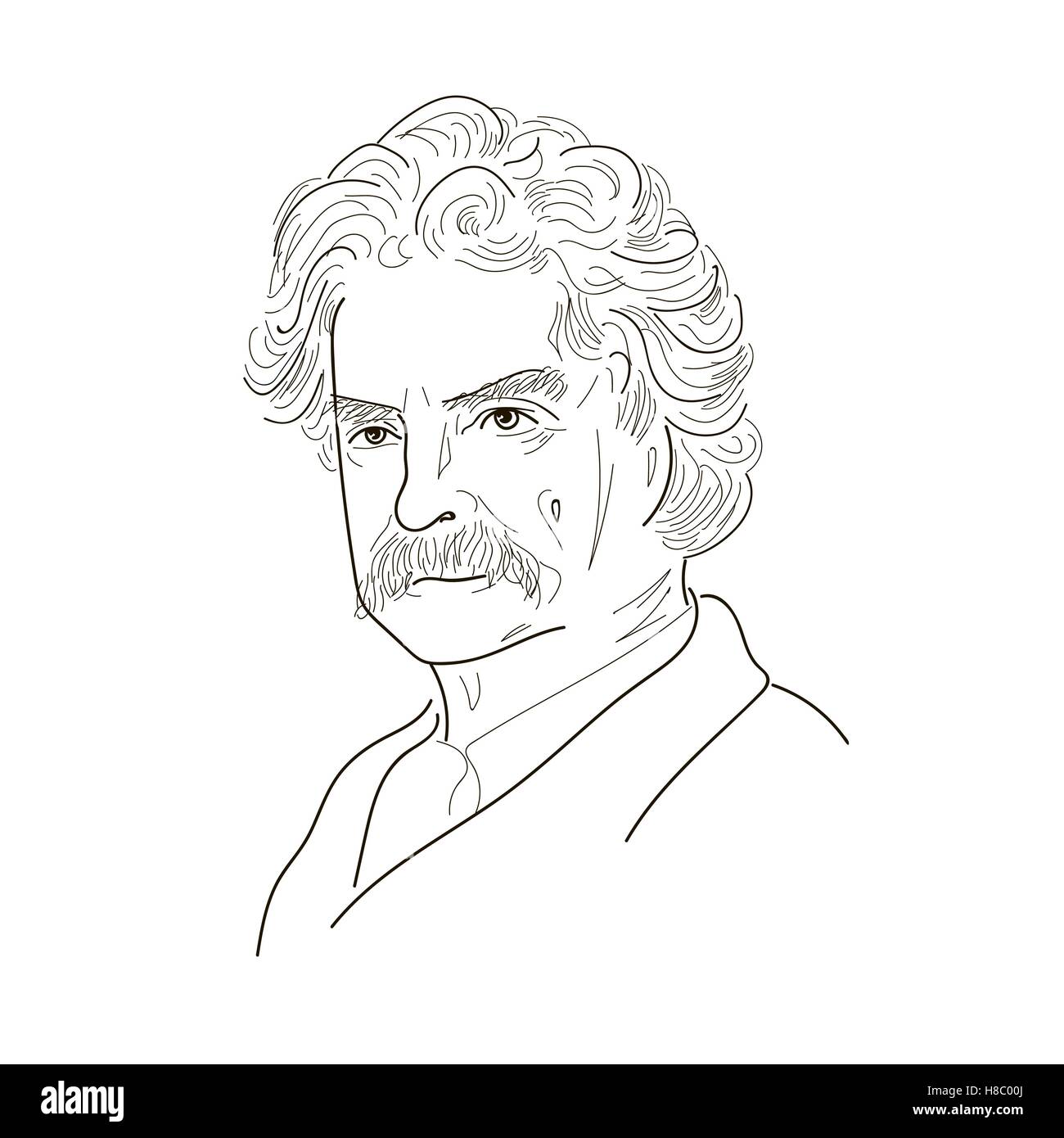 Mark Twain. Sketch illustration. Black and white. Vector. Stock Vector