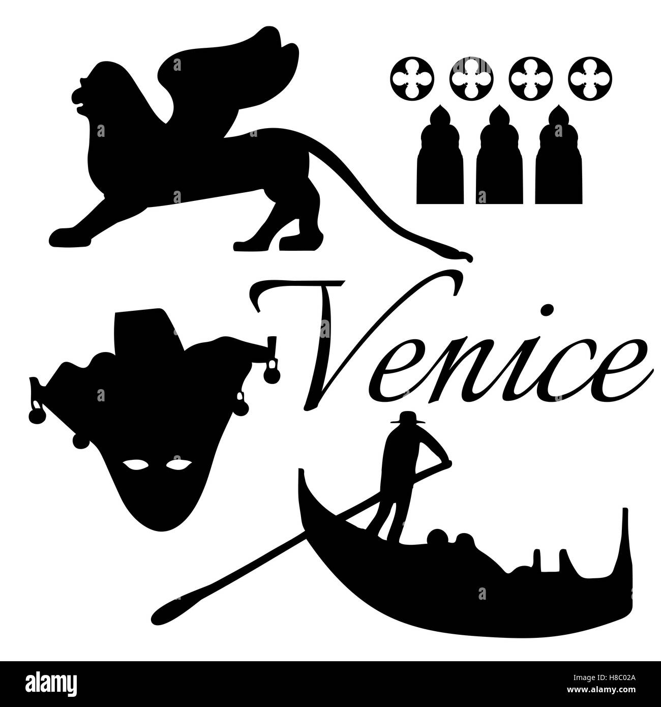 Venice flat icons. Stock Vector