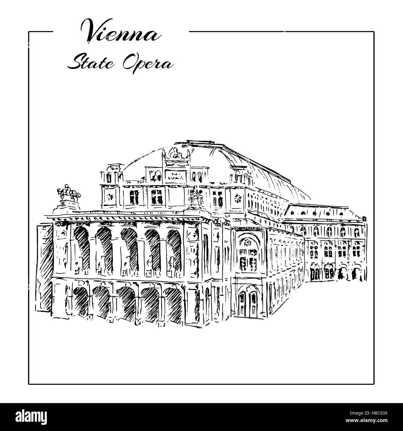 Vienna State Opera House, Austria. Wiener Staatsoper. hand drawn sketch. Stock Vector