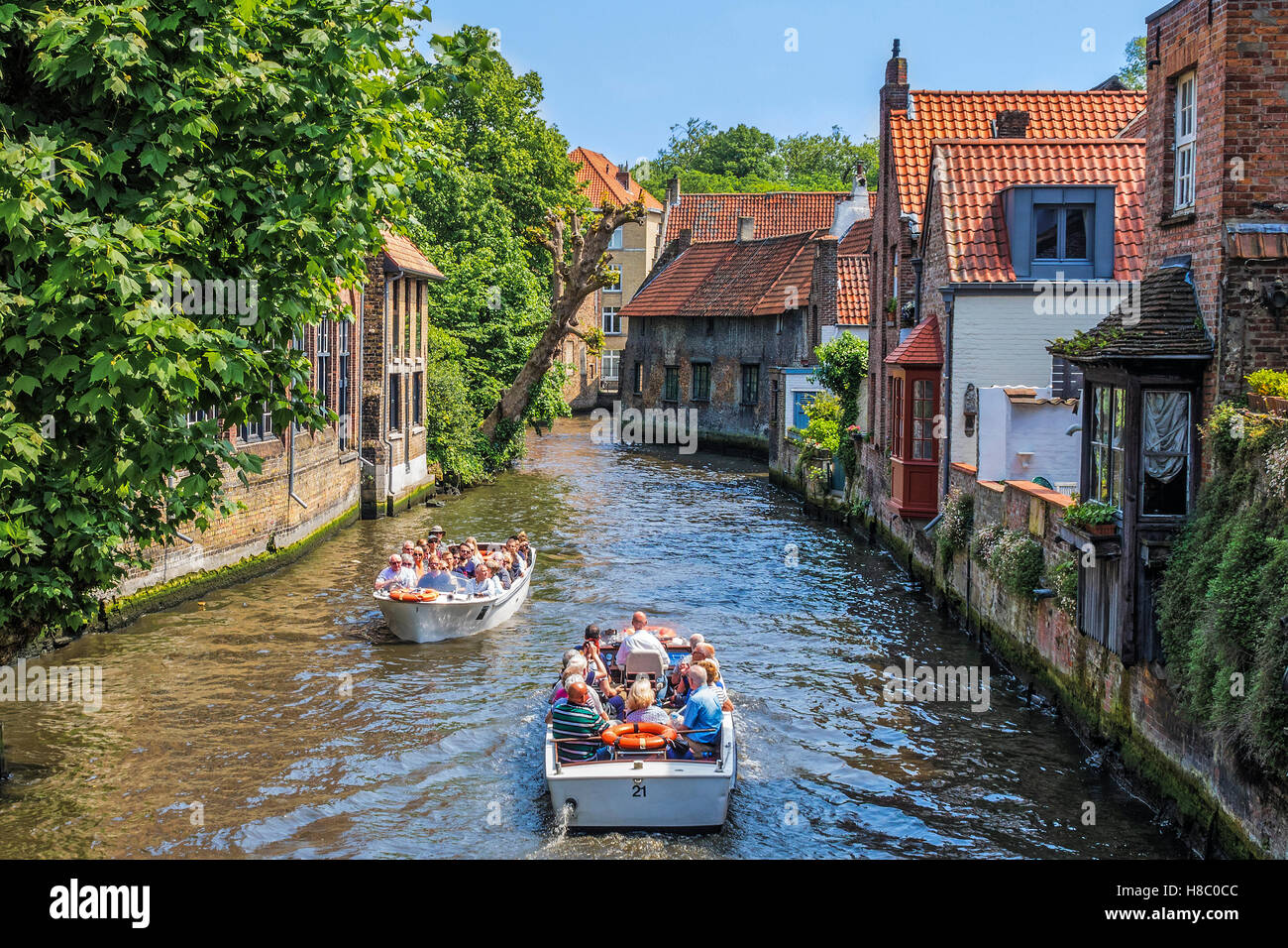 Boats On The Canal Bruges Belgium Stock Photo
