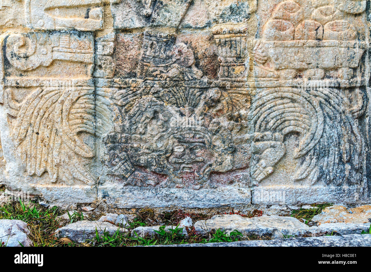 Mayan Warrier Frieze Chichen Itza Mexico Stock Photo