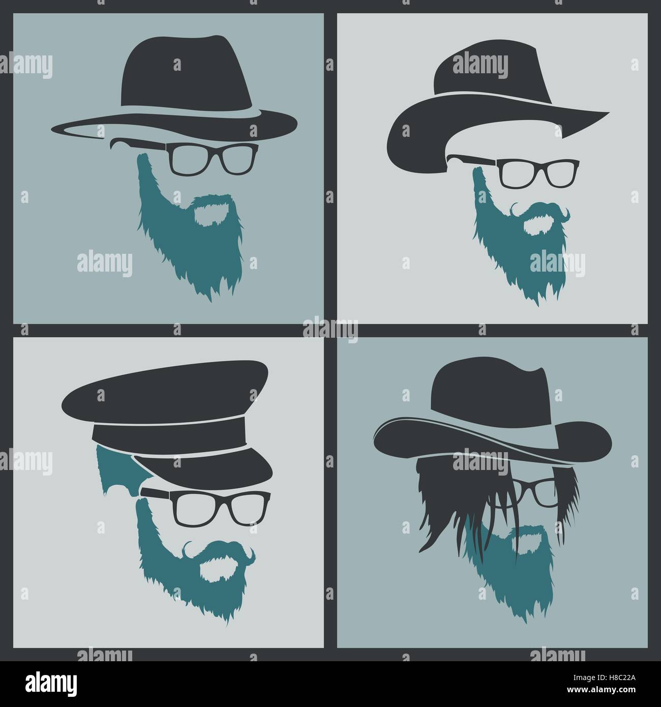 icons hairstyles beard and mustache hipster Stock Vector