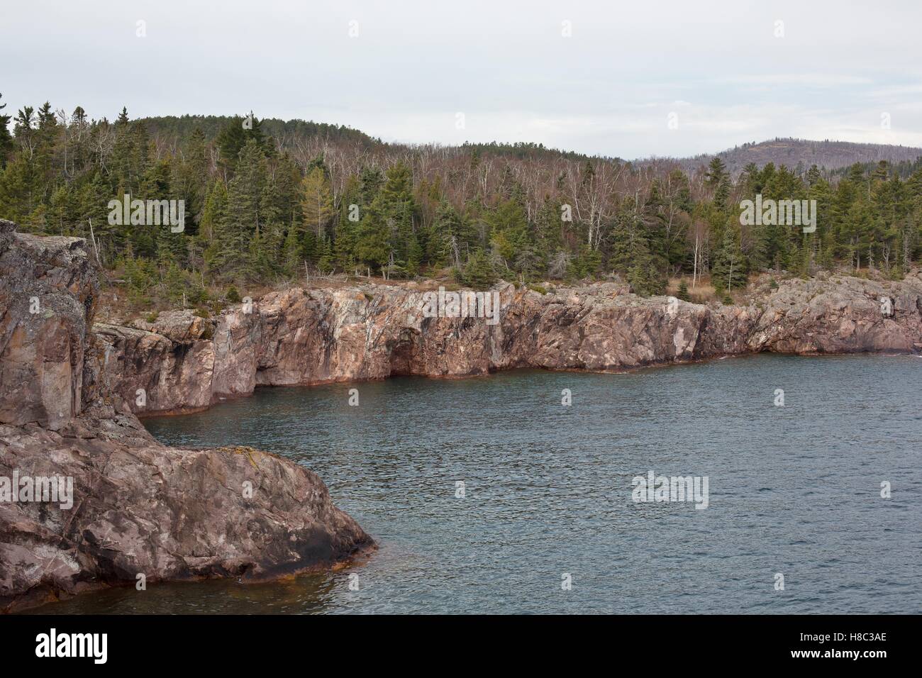 The rocky shore of Lake Superior at Tettegouche state park near Two