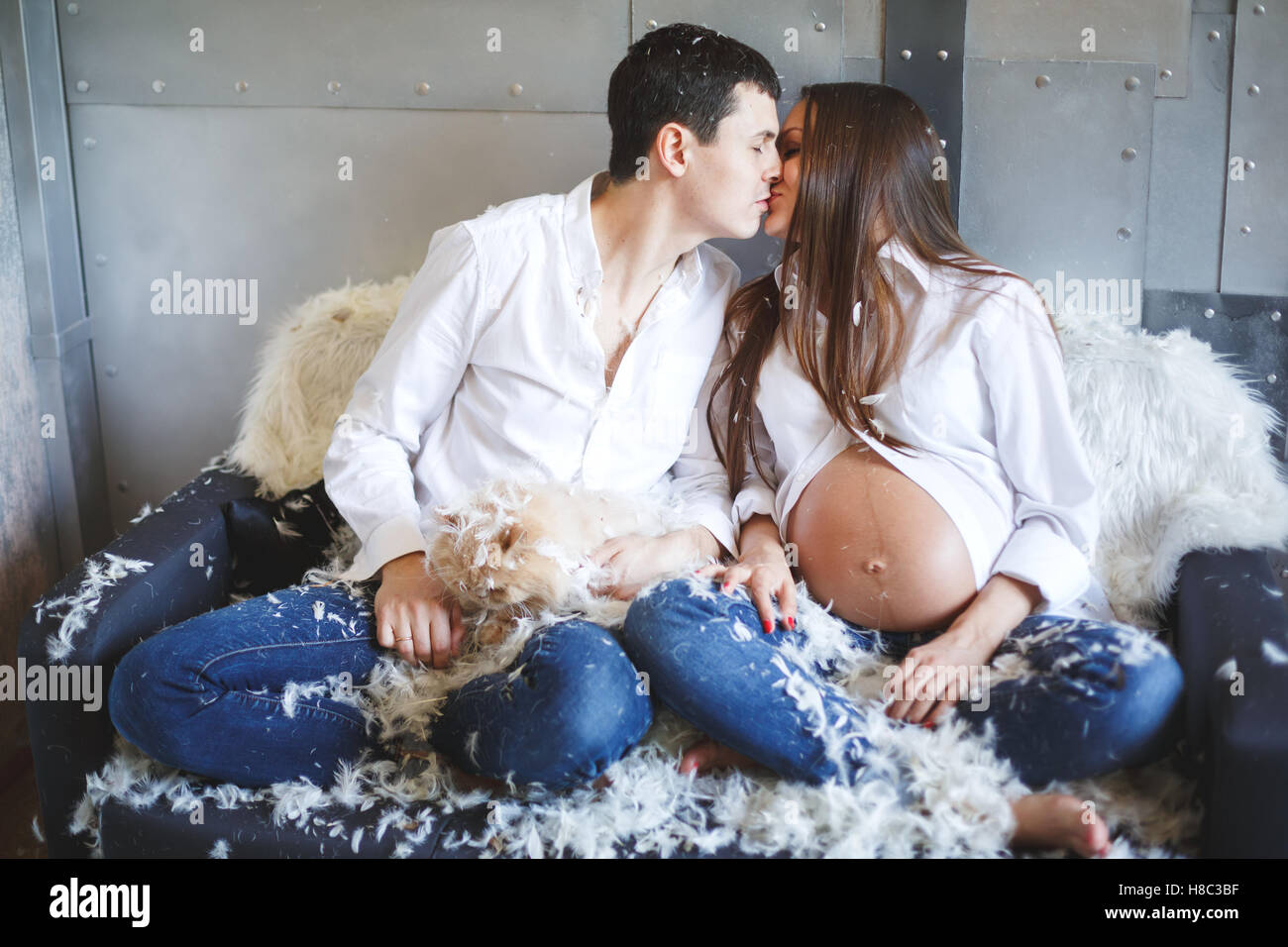 Pregnant Couple Having Fun And Laughing Pillow Fight Man And Woman Stock Photo Alamy Pregnant Couple Having Fun And Laughing Pillow Fight Man And Woman Stock Photo Alamy