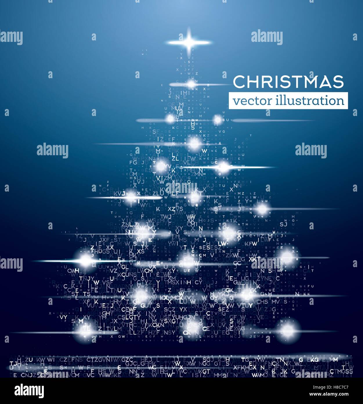 Christmas Tree Made from Letters and Neon Lights. Vector Illustration. New Year Concept Stock