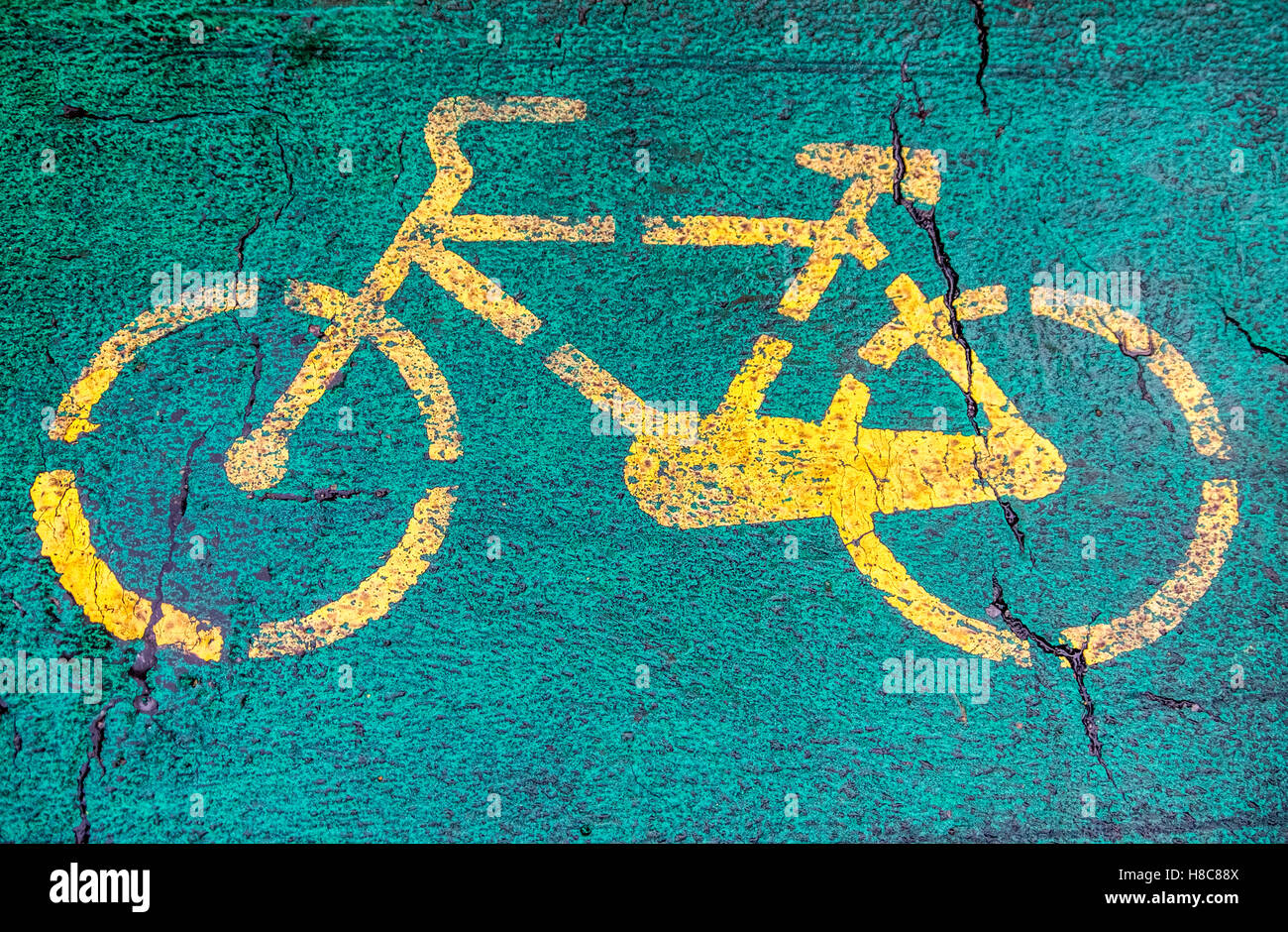 Bicycle sign on road Stock Photo - Alamy