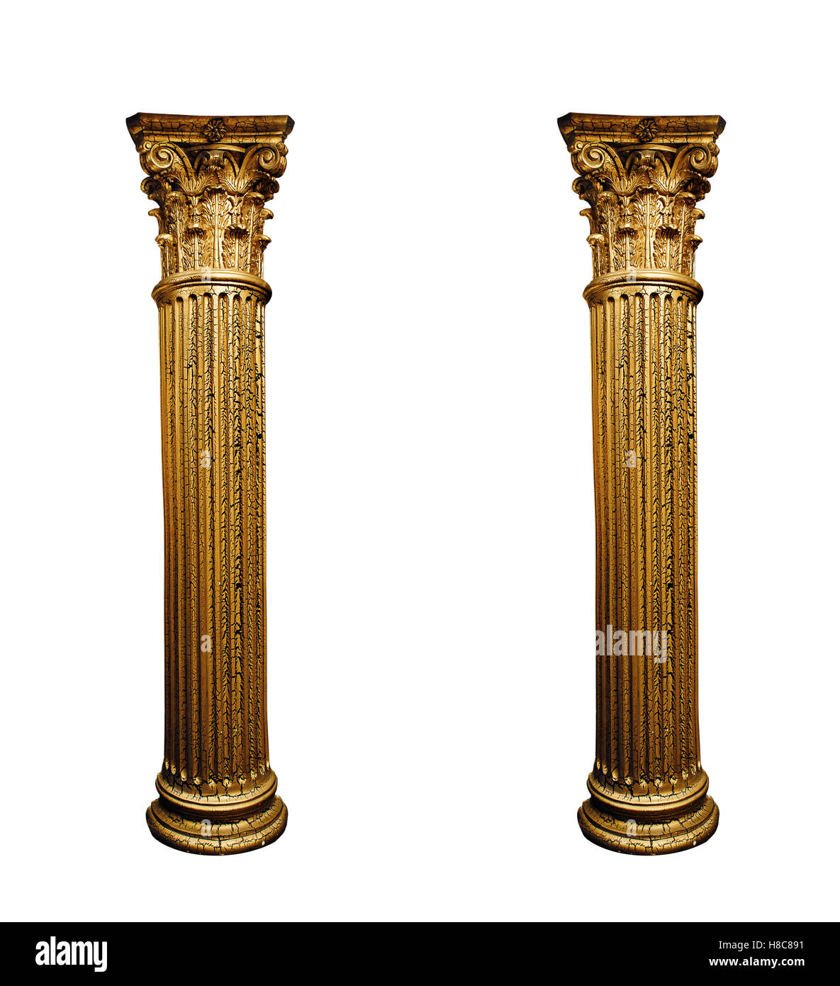 Two isolated architectural columns on a white background Stock Photo