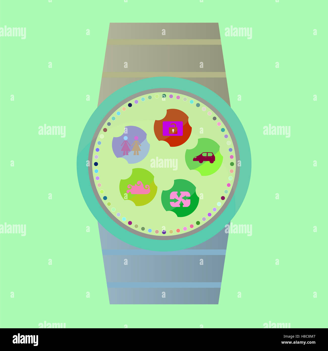 Smart watch with apps icons Stock Photo Alamy