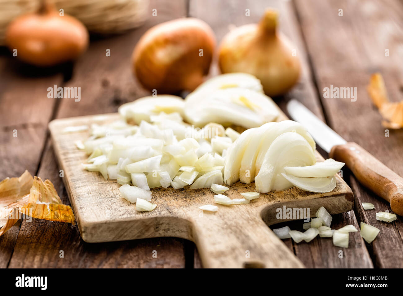 Chopped onion on white hi-res stock photography and images - Alamy