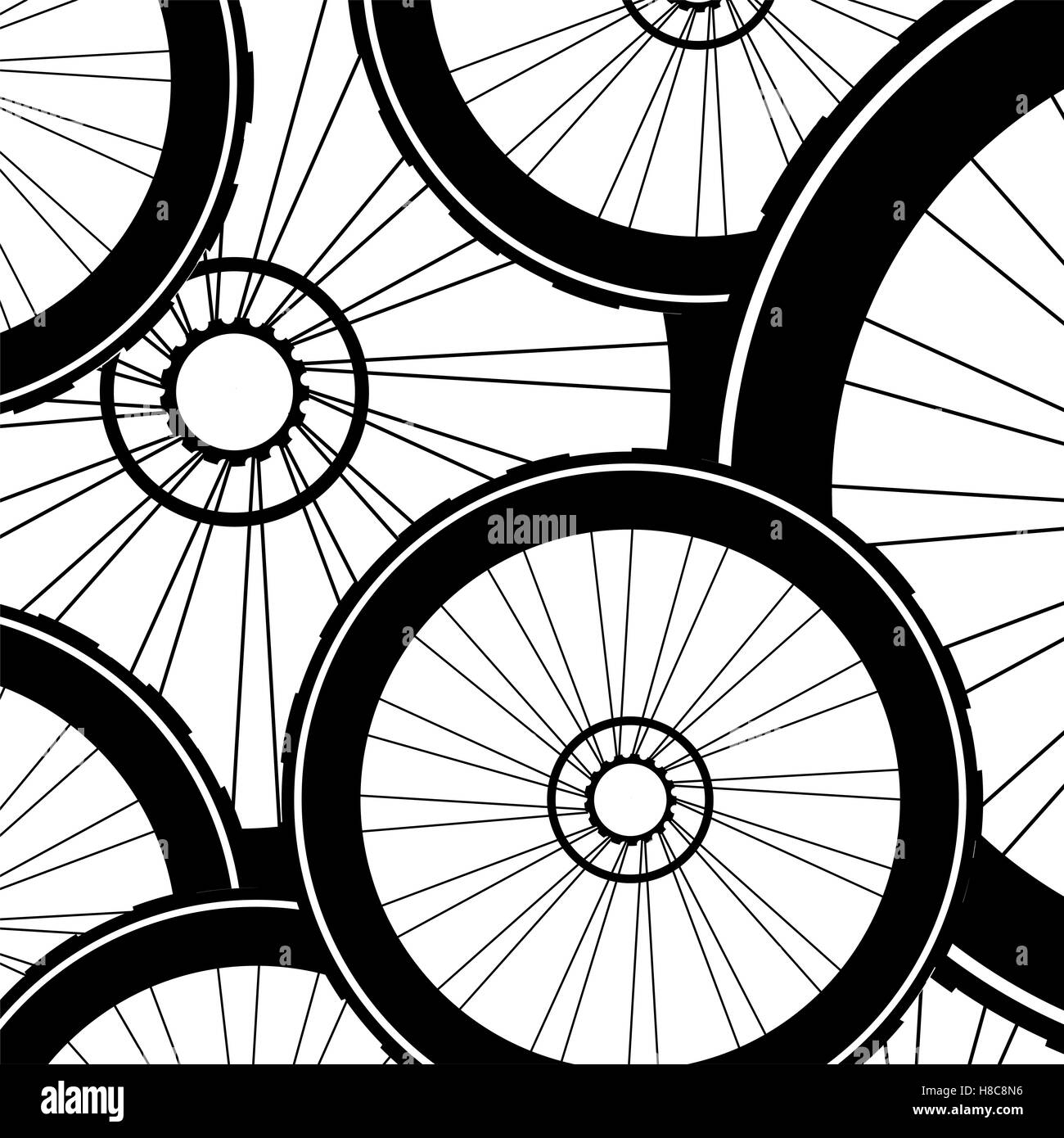 road and mountain bike wheels and tires pattern Stock Photo