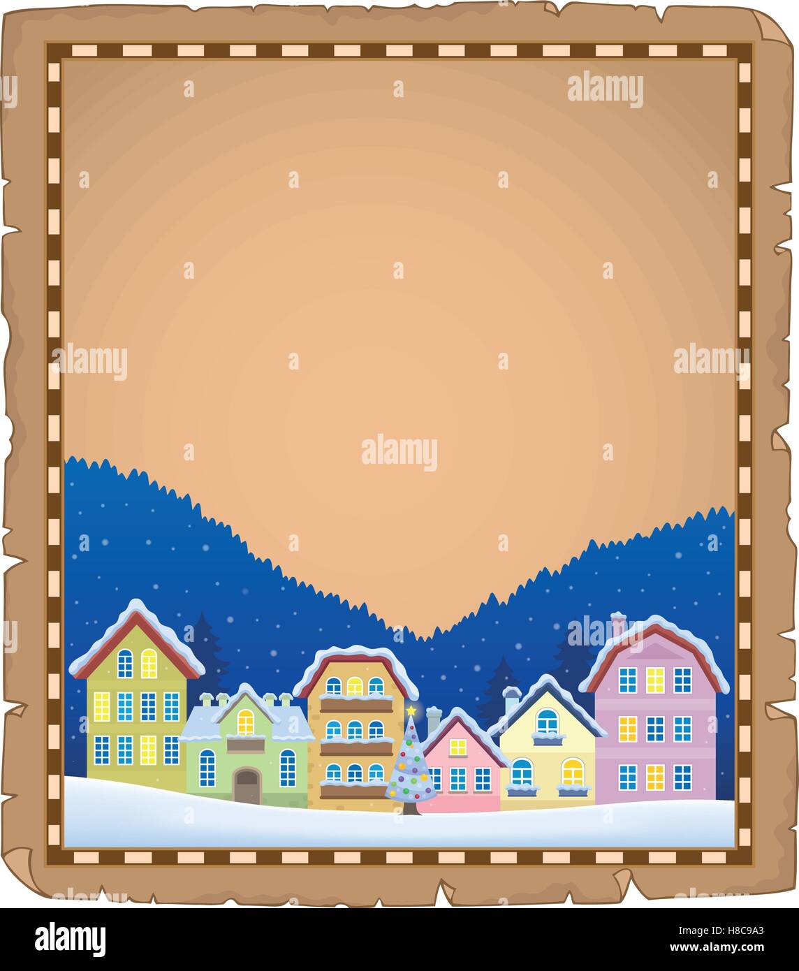 Parchment with Christmas town theme 1 - eps10 vector illustration Stock ...