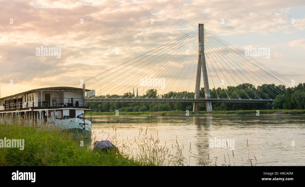 Holy Cross Bridge over Vistula river in Warsaw Poland Stock Photo