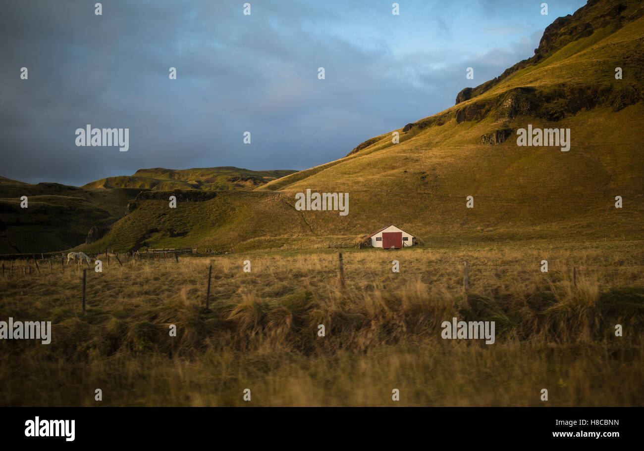 An old crofter's home  is seen along Route 1 in southern Iceland Stock Photo