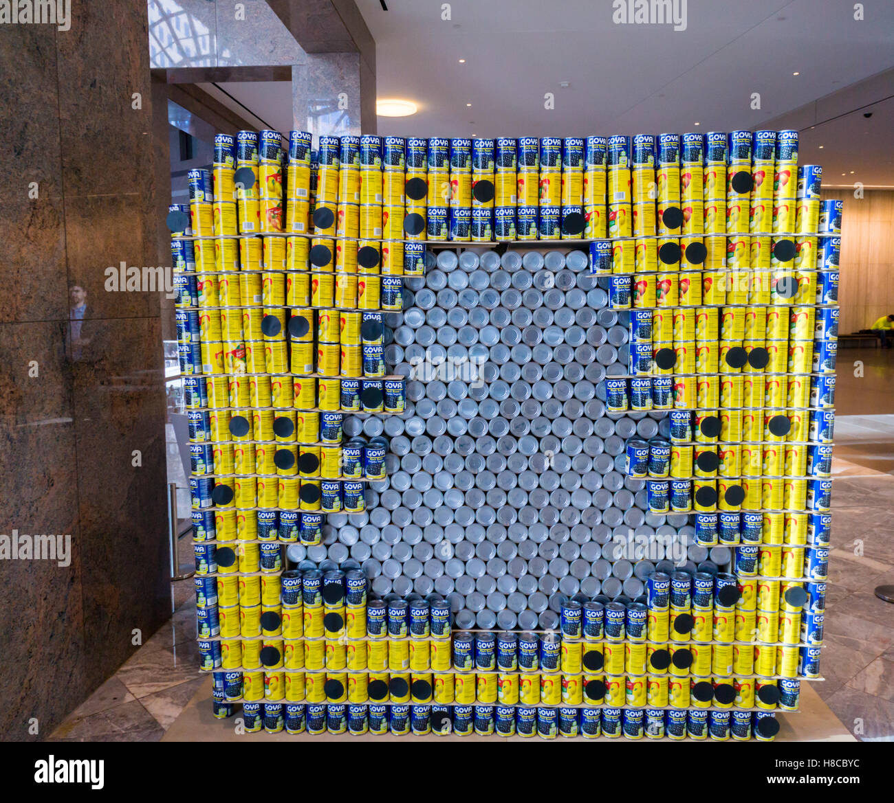 Sanp! and Hunger is Gone by Ganmett Fleming in the 24th annual Canstruction Design Competition in New York, seen on Friday, November 4, 2016, on display in Brookfield Place. The sculpture is made of 2360 cans and will feed 1844 New Yorkers. Architecture and design firm participate to design and build giant structures made from cans of food.  The cans are donated to City Harvest at the close of the exhibit. Over 100,000 cans of food were collected and will be used to feed the needy at 500 soup kitchens and food pantries. (© Richard B. Levine) Stock Photo