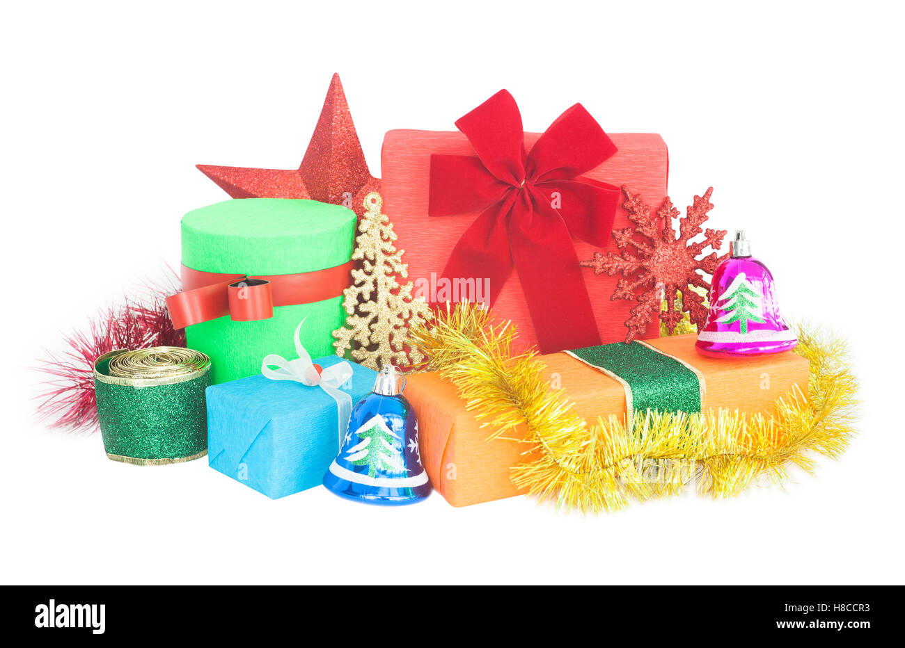 color Christmas gifts isolated on white Stock Photo - Alamy
