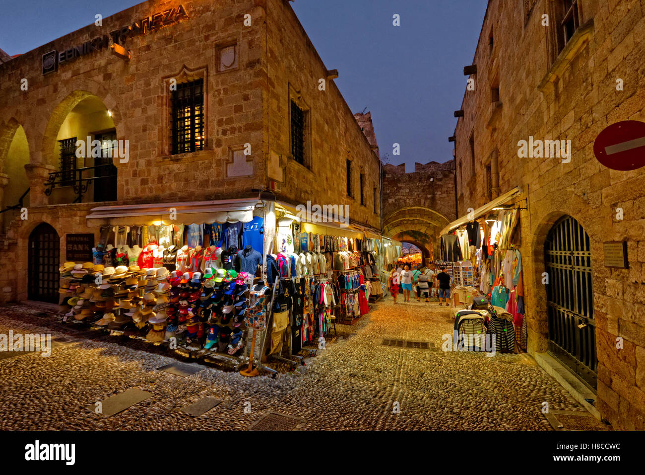 Evening in the old walled town of Rhodes, Island of Rhodes, Greece. Stock Photo
