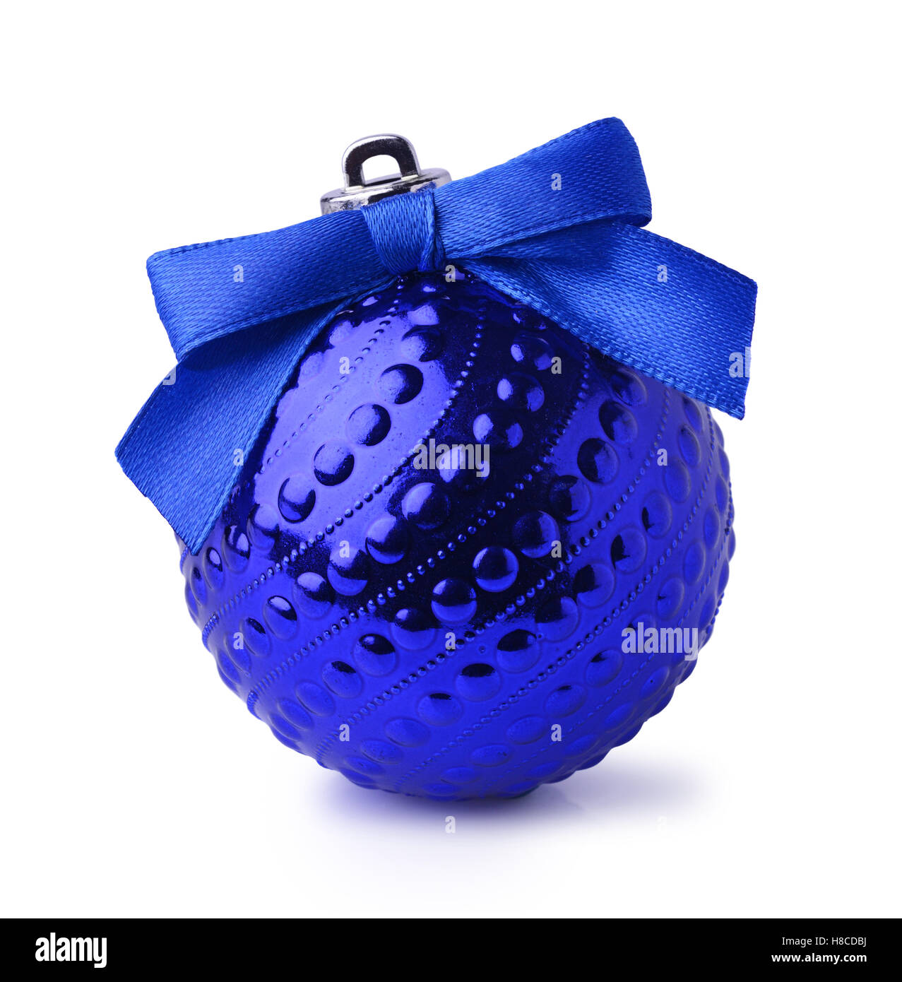 Blue Christmas ball with ribbon bow isolated on white background Stock ...