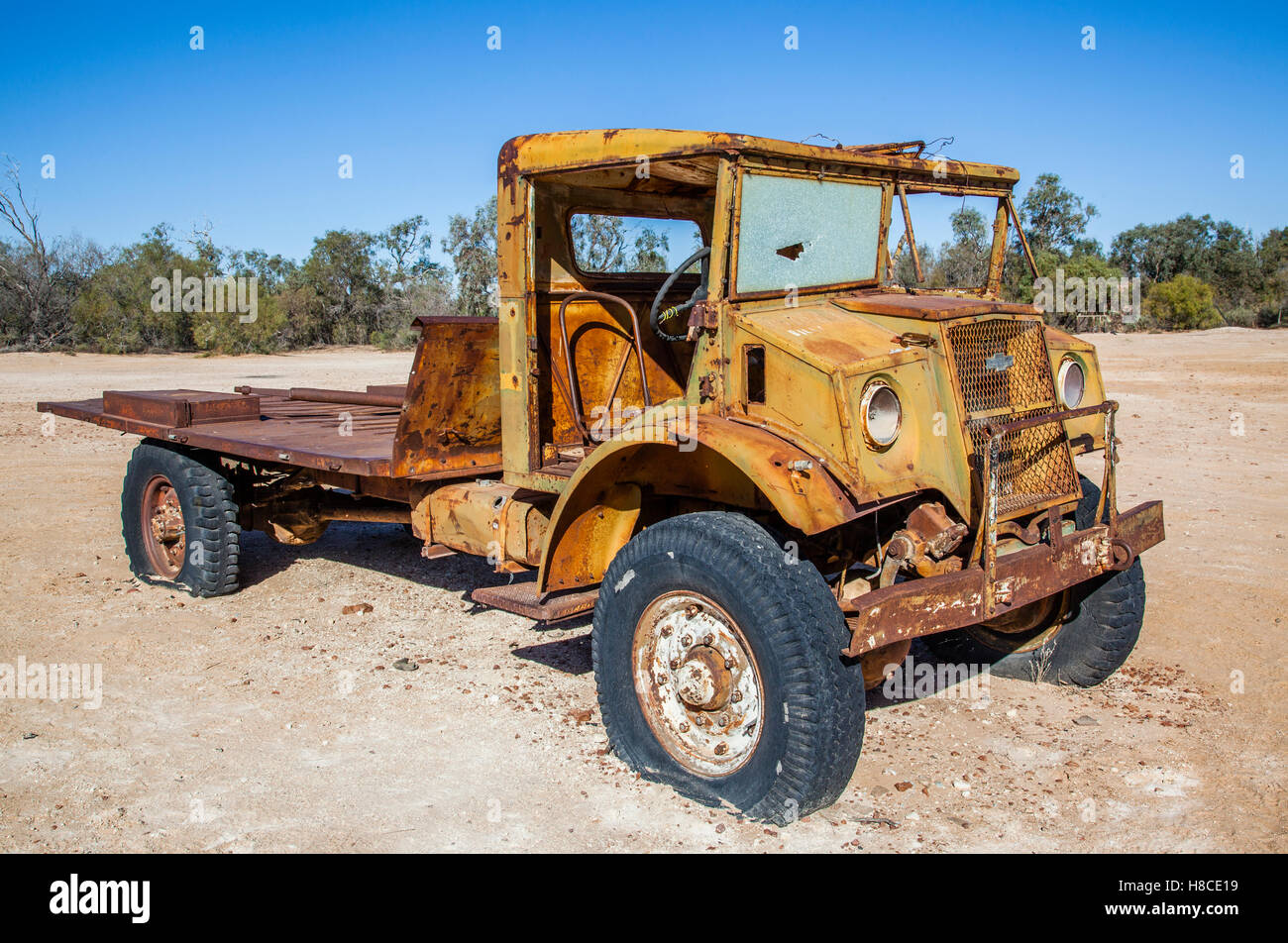 vintage 1940s Chevrolet Blitz outback mail truck at Mungerannie Station, Birdsville Track, South Australia Stock Photo