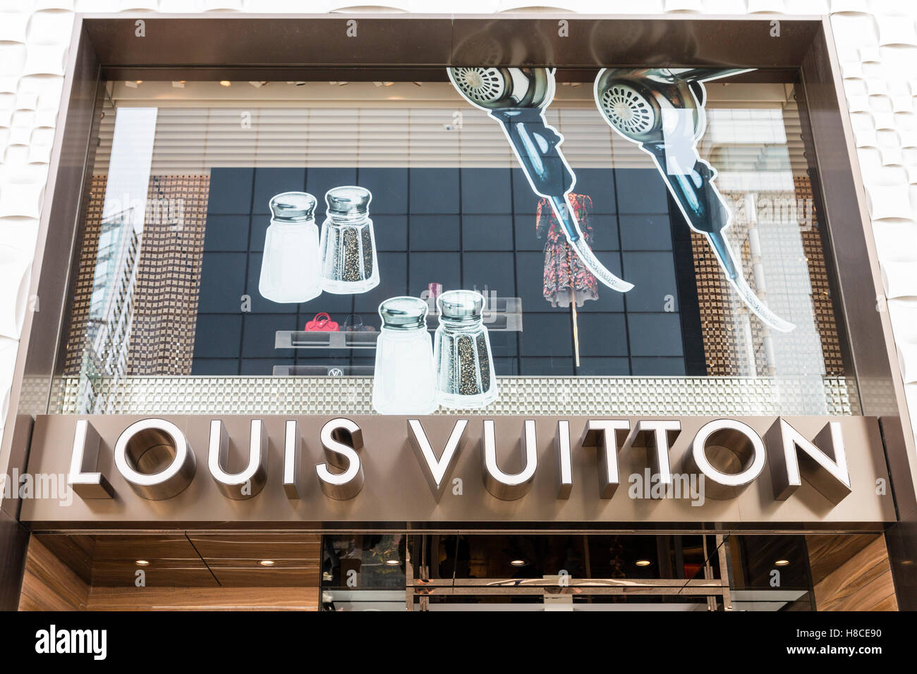 Japan, Tokyo, Ginza, Chuo-Dori. Louis Vuitton store, name sign