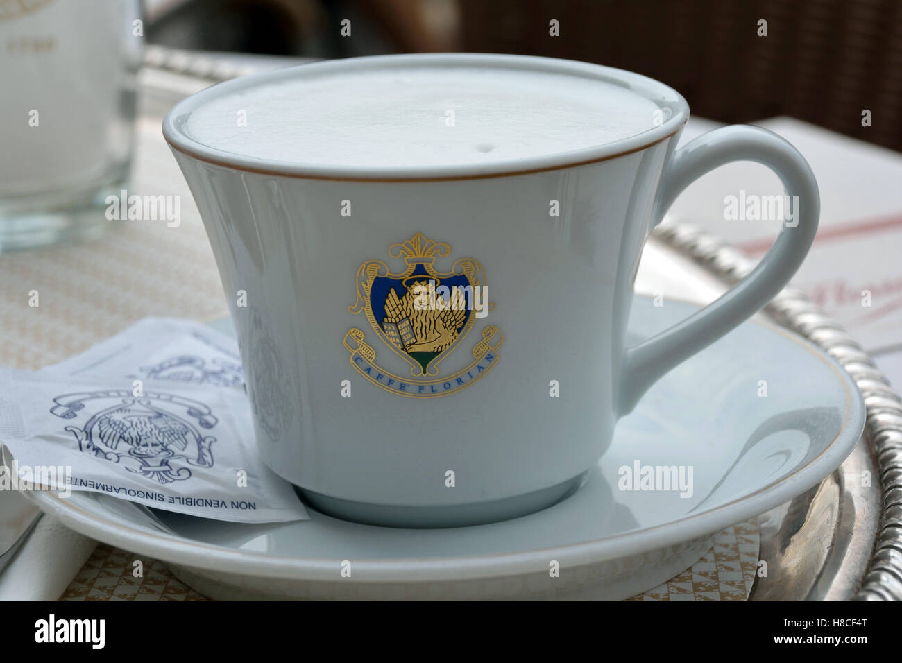 Coffee cup in the traditional Coffee house Caffe Florian on the Piazza