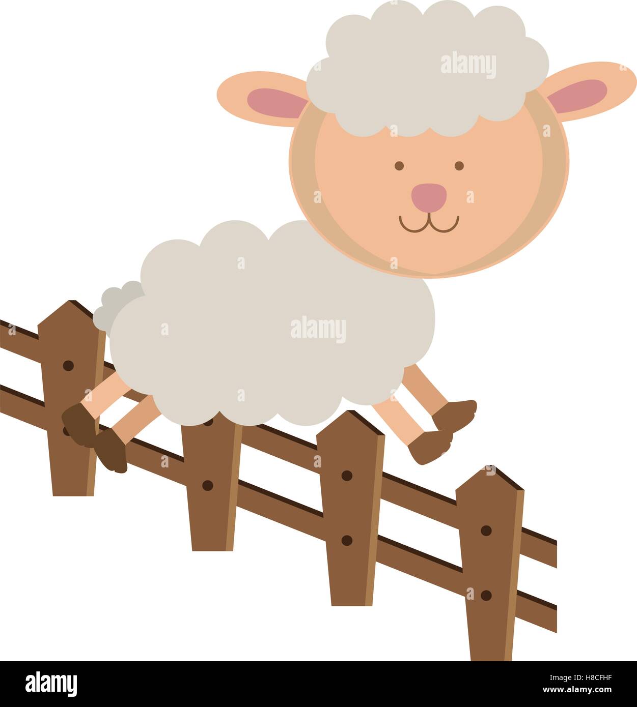 Cartoon Sheep Jumping Over Fence