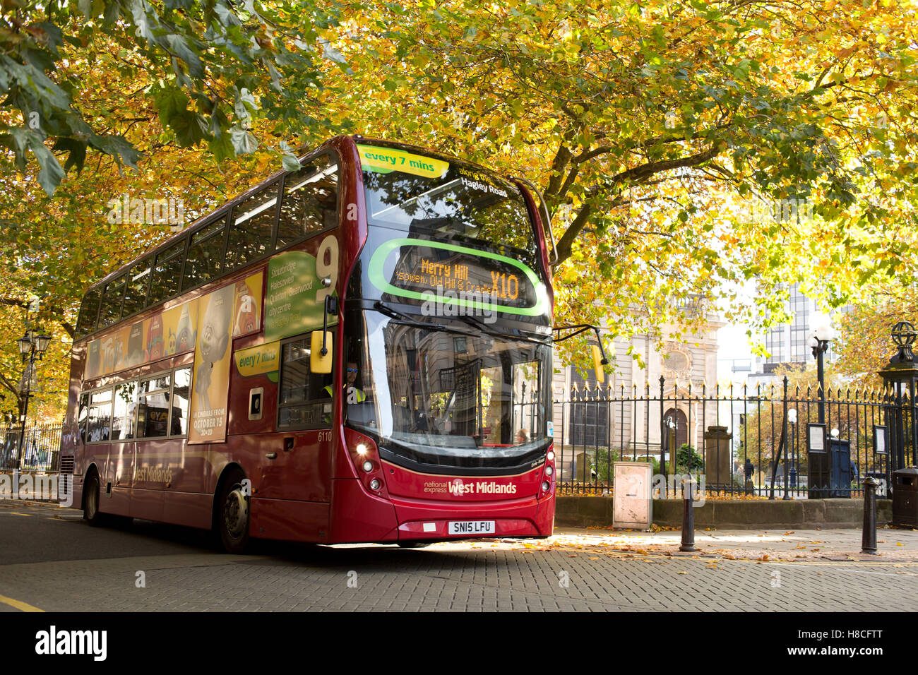 A National Express West Midlands number 9 bus leaving the stand on Colmore Row Birmingham near A National Express West Midlands number 9 bus leaving the stand on Colmore Row Birmingham near