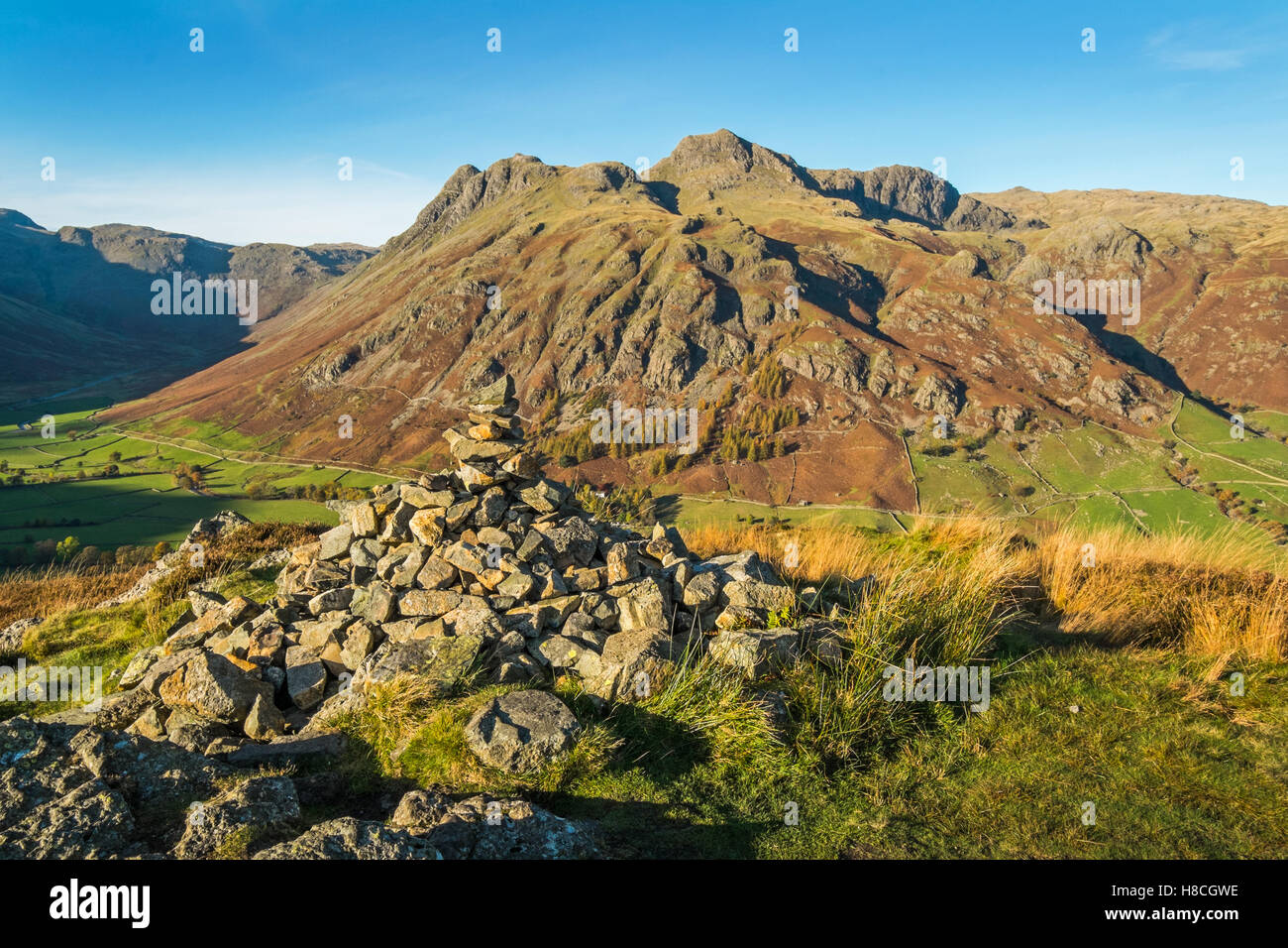 The Langdale Pikes seen from Side Pike in the Lake DIstrict National Park Stock Photo