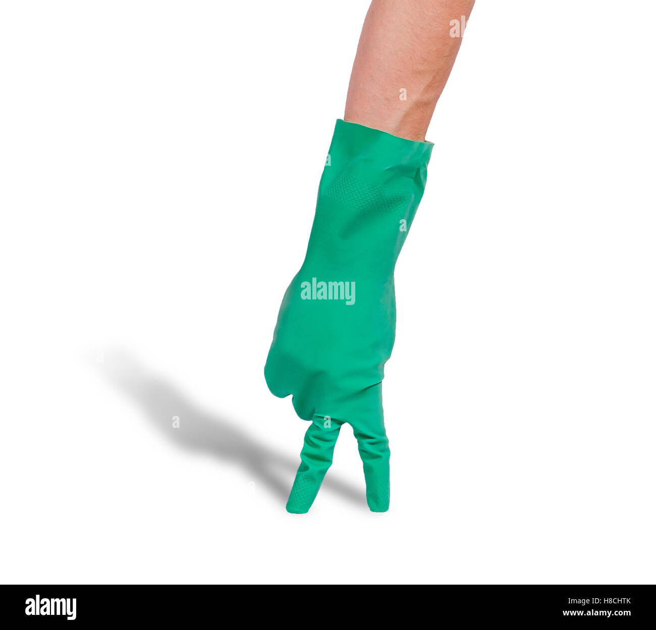 hand in green glove cleaning. Concept washing is waiting for you Stock