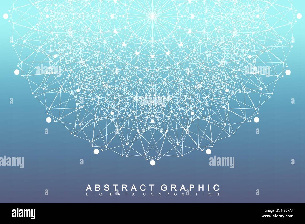 Graphic abstract background communication. Big data visualization. Perspective backdrop with connected lines and dots. Social networking. Illusion of depth. Vector illustration. Stock Vector