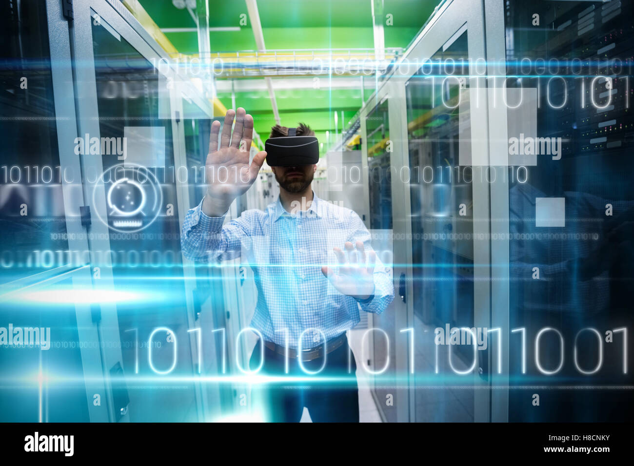 Composite image of blue technology design with binary code Stock Photo ...
