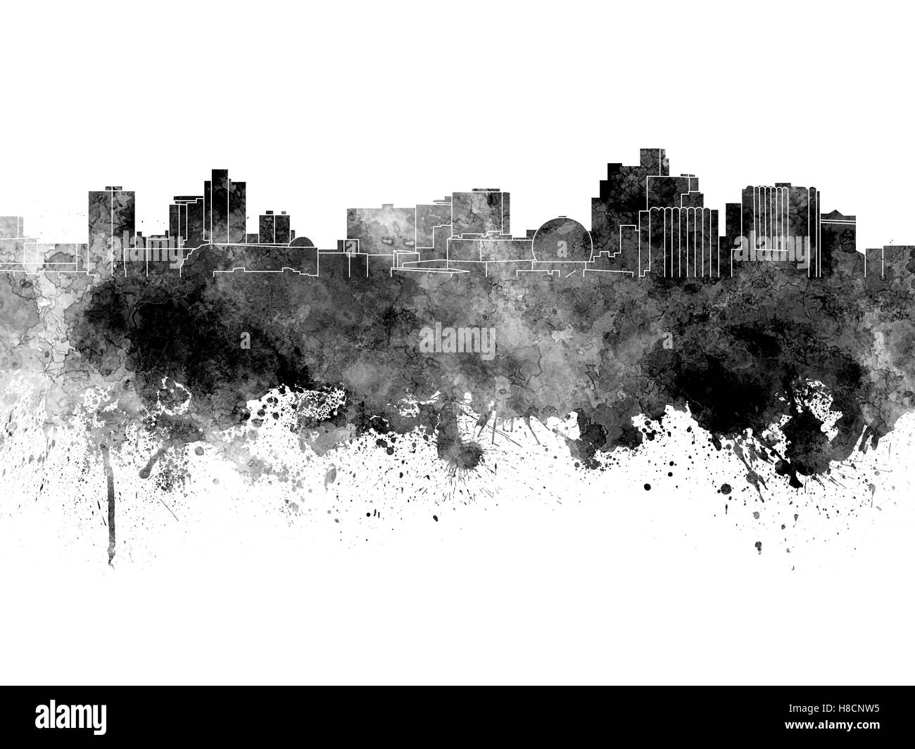 Reno skyline in black watercolor on white background Stock Photo Alamy