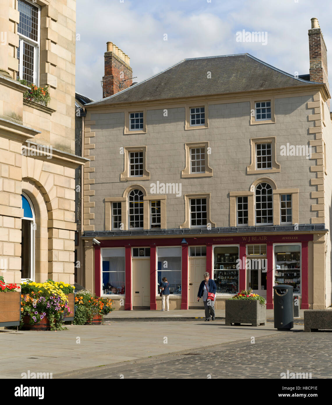 Kelso, Scottish Borders, UK - restored 18th century shop, Blair's Jewellers, with false Venetian windows on first floor. Stock Photo