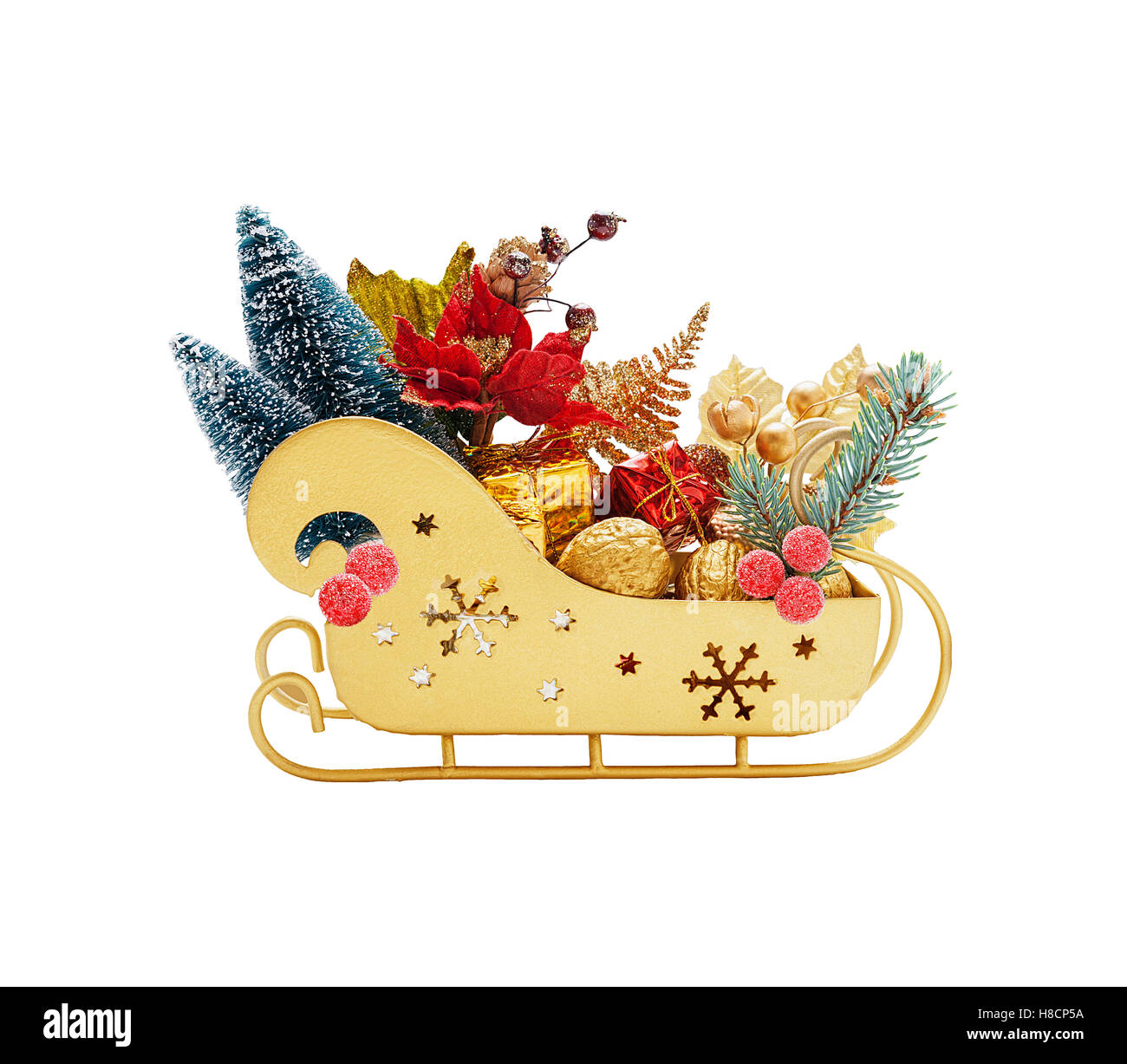 Full sleigh of Santa Claus with gifts of gold color isolated Stock ...