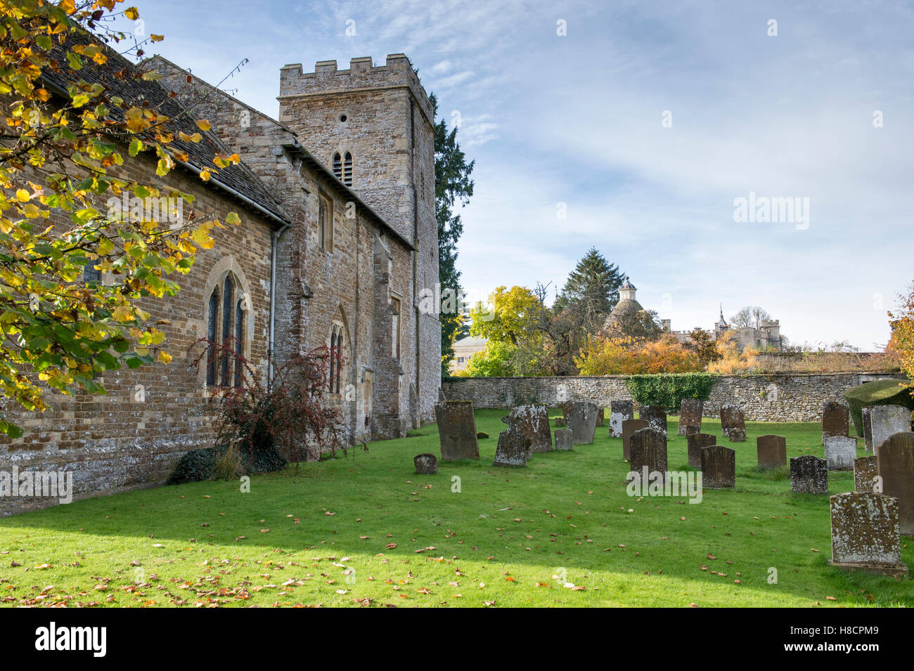 St Leonard & St James church in autumn. Rousham House and Garden