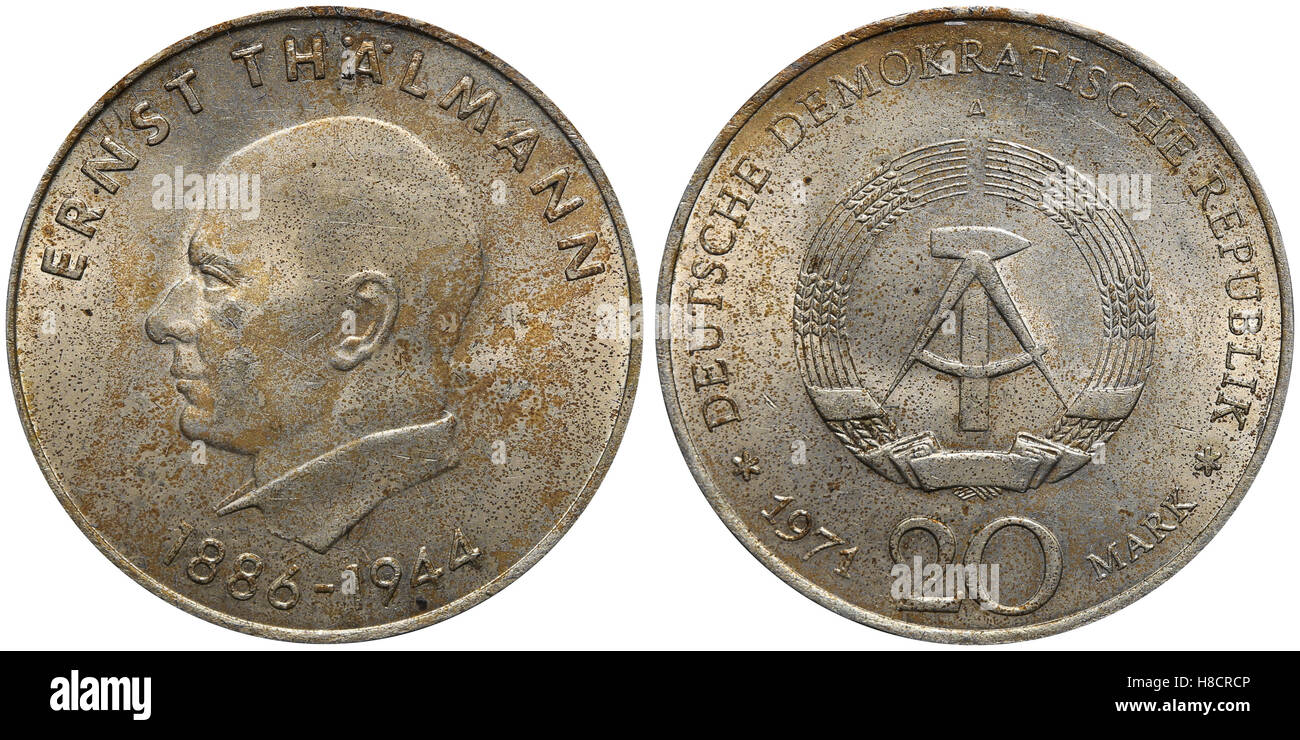 Commemorative coin of the German Democratic Republic with portrait of Ernst Thaelmann. Stock Photo