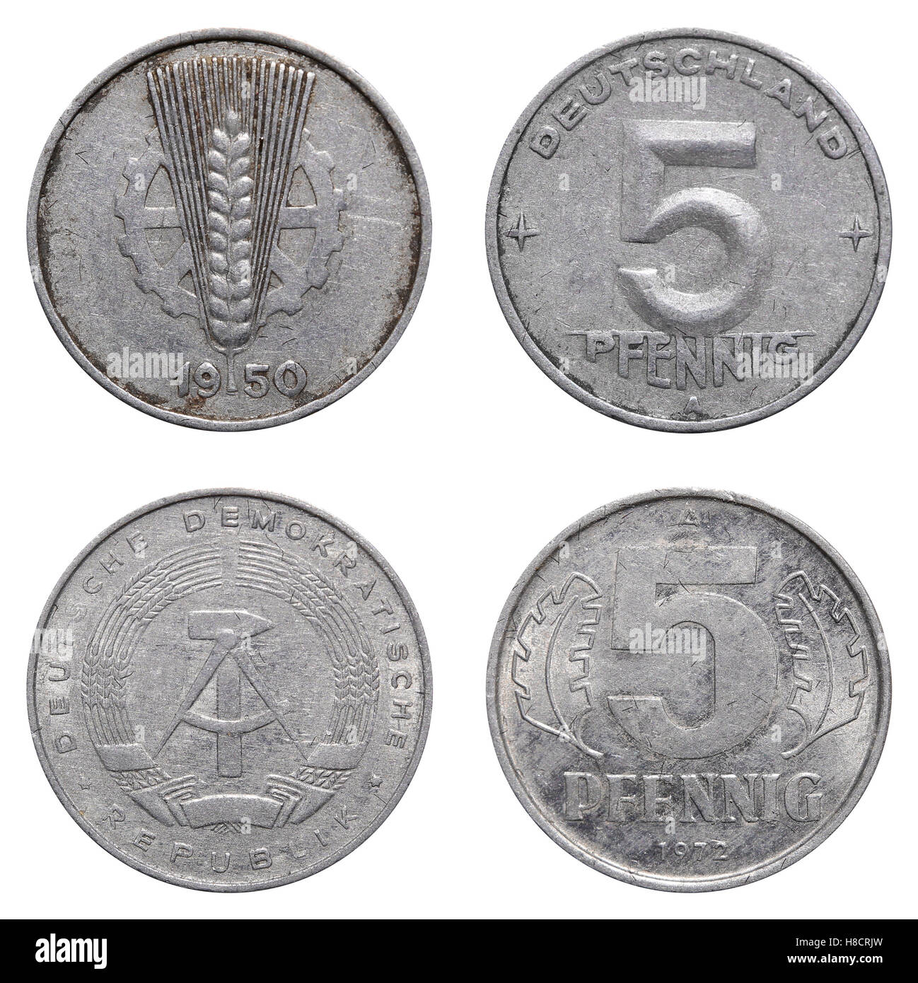 Five Pfennig coin of East German mark. Stock Photo